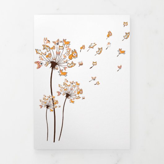 コルギの花フライダンデリオンシャツカワイト犬好き 三つ折り案内状 (カバー)