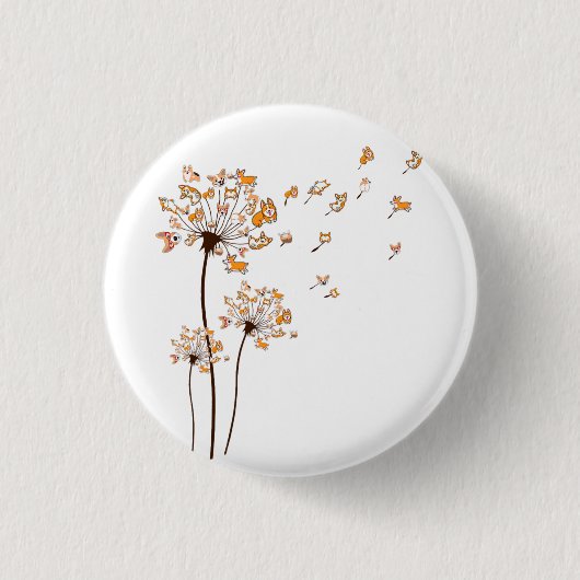 コルギの花フライダンデリオンシャツカワイト犬好き 缶バッジ (正面)