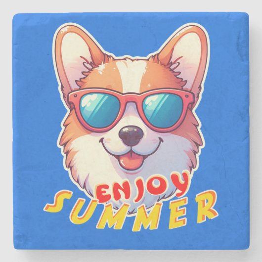 コルギは夏にサングラスを楽しむ着る ストーンコースター (正面)