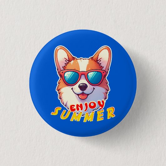 コルギは夏にサングラスを楽しむ着る 缶バッジ (正面)