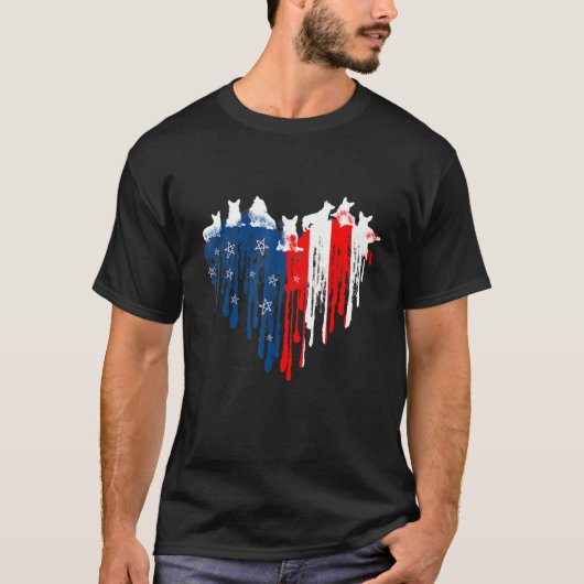 コルギアメリカハート国旗7月4日 Tシャツ (正面)