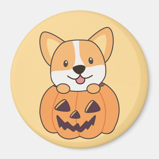 コルギインパンプキンキュートドッグズハッピーハローウィン磁石 マグネット (正面)