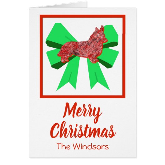 コルギウェルシュかわいいクリスマスドッグ&グリーンボウカード (正面)