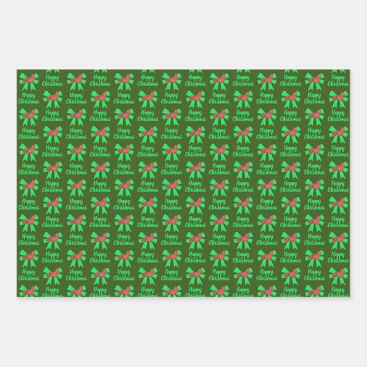 コルギウェルシュクリスマスドッグ&グリーンボウ3色 ラッピングペーパーシート (正面2)