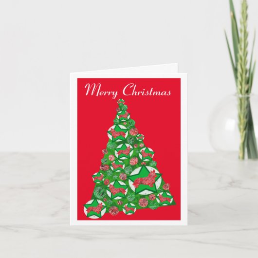 コルギウェルシュドッグシルエットクリスマスツリーレッド カード (正面)