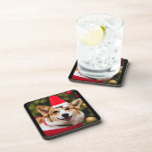 コルギクリスマスおもしろい。クリスマス帽をかぶったコギ コースター (右側)