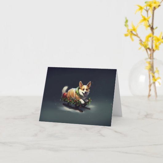 コルギクリスマスの雪の冬 カード (黄色い花)