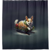 コルギクリスマスの雪の冬 シャワーカーテン (正面)