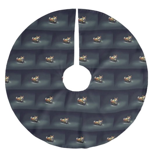 コルギクリスマスの雪の冬 ブラッシュドポリエステルツリースカート (正面)