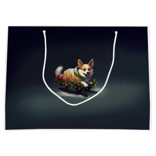 コルギクリスマスの雪の冬 ラージペーパーバッグ (正面)