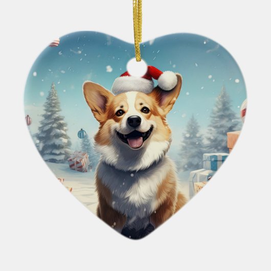 コルギクリスマスぶら下がったの木のペットラバーギフト セラミックオーナメント (正面)