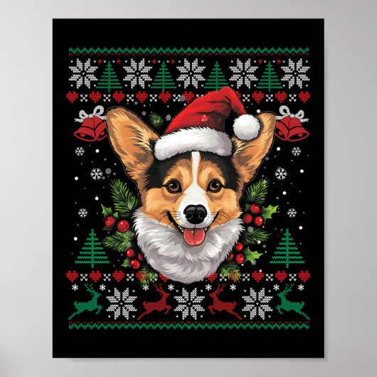 コルギクリスマスサンタ醜いセーター犬の恋人クリスマス ポスター (正面)