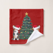 コルギクリスマスツリーかわいい赤の休日 バスタオルセット (ウォッシュタオル)