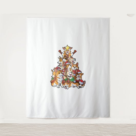コルギクリスマスツリードッグサンタコメリールグマスクリスマス タペストリー (正面)