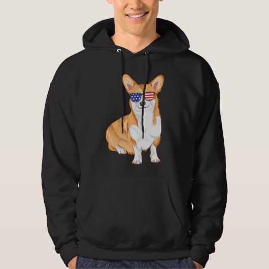 コルギサングラスアメリカ国旗の犬 パーカ (正面)