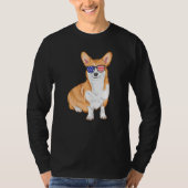 コルギサングラスアメリカ国旗の犬 Tシャツ (正面)