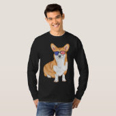 コルギサングラスアメリカ国旗の犬 Tシャツ (正面フル)