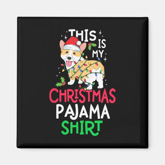 コルギツリーライトドッグクリスマスこれは私のクリスマスパイジ マグネット (正面)