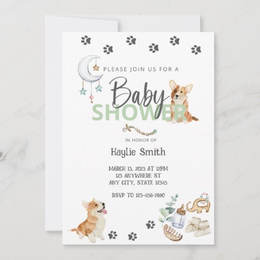 コルギテーマベビーシャワー招待状 招待状 (正面)