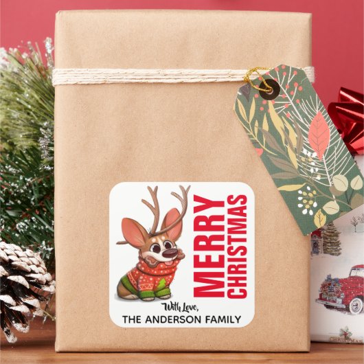 コルギトナカイのクリスマスラベル スクエアシール (クリスマス)