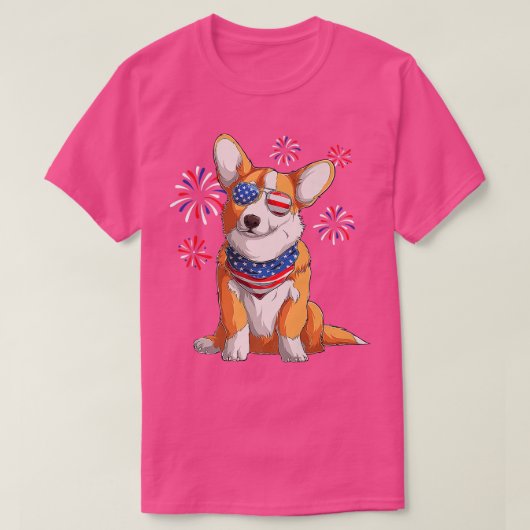 コルギドッグアメリカン米国国旗7月4日男子コルギ Tシャツ (デザイン正面)