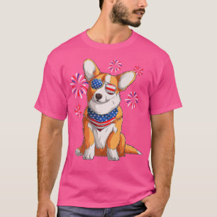 コルギドッグアメリカン米国国旗7月4日男子コルギ Tシャツ