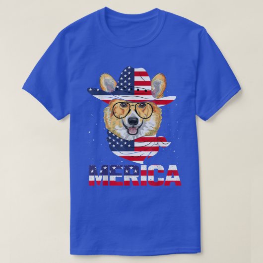 コルギドッグアメリカ国旗サングラス愛国第4J Tシャツ (デザイン正面)