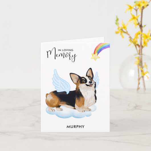 コルギドッグエンジェルメモリアルペットロス悔やみや弔慰 カード (黄色い花)