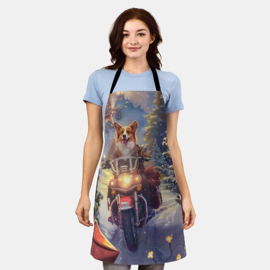 コルギドッグオートバイクリスマス エプロン (着用した状態)