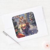 コルギドッグオートバイクリスマス スクエアシール (封筒)