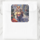 コルギドッグオートバイクリスマス スクエアシール (バッグ)