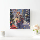 コルギドッグオートバイクリスマス スクエア壁時計 (ホーム)