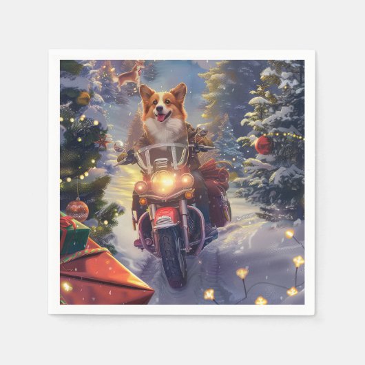 コルギドッグオートバイクリスマス スタンダードカクテルナプキン (正面)