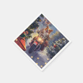 コルギドッグオートバイクリスマス スタンダードカクテルナプキン (角)