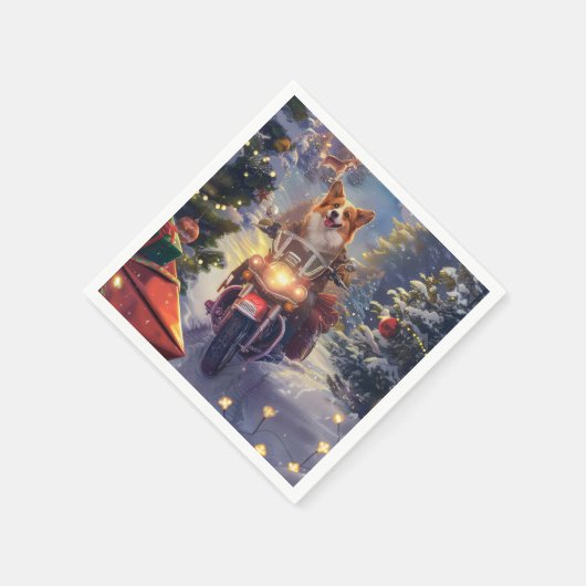 コルギドッグオートバイクリスマス スタンダードカクテルナプキン (角)