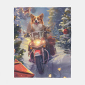 コルギドッグオートバイクリスマス フリースブランケット (正面)
