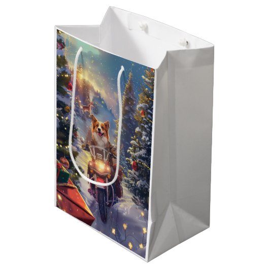 コルギドッグオートバイクリスマス ミディアムペーパーバッグ (正面アングル)