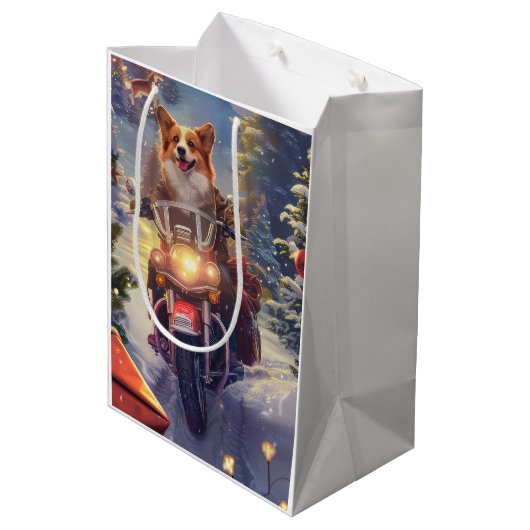 コルギドッグオートバイクリスマス ミディアムペーパーバッグ (裏面アングル)