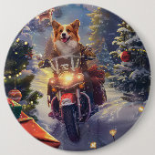 コルギドッグオートバイクリスマス 缶バッジ (正面)