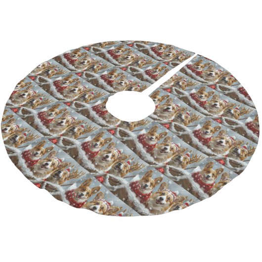 コルギドッグクリスマスフェスティバル ブラッシュドポリエステルツリースカート (アングル)