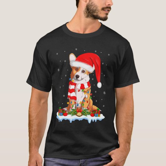 コルギドッグクリスマス照明サンタハットコルギクリスマス Tシャツ (正面)