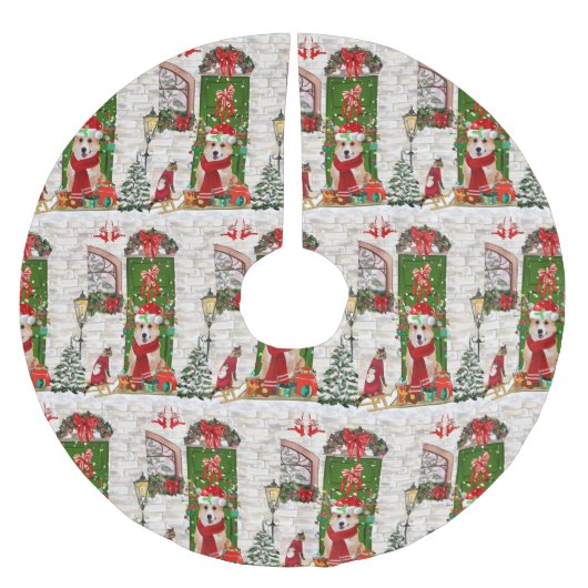 コルギドッグクリスマス ブラッシュドポリエステルツリースカート (正面)