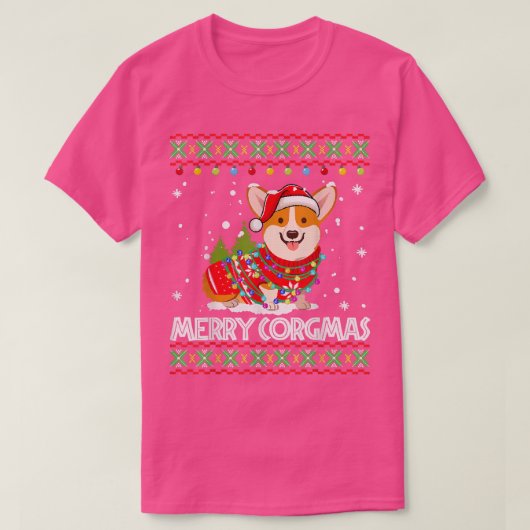 コルギドッグコメリールグマスサンタコルギ醜いクリスマス Tシャツ (デザイン正面)