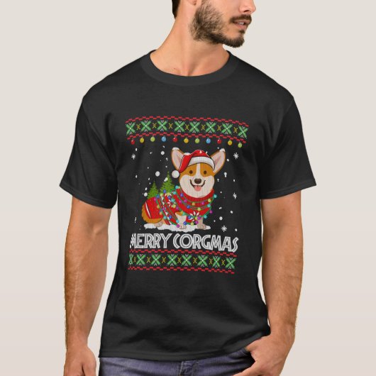 コルギドッグコメリールグマスサンタコルギ醜いクリスマス Tシャツ (正面)
