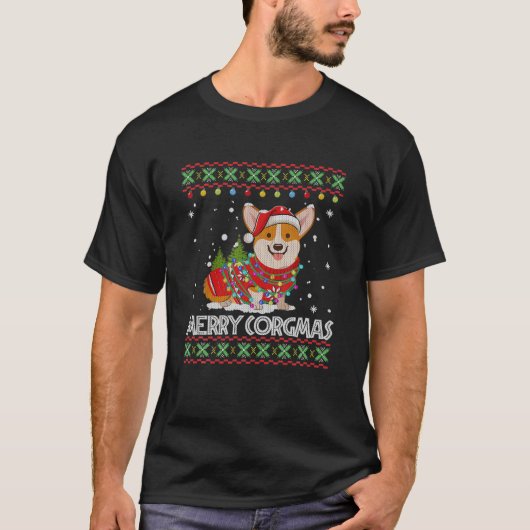 コルギドッグコメリールグマスサンタコルギ醜いクリスマス Tシャツ (正面)
