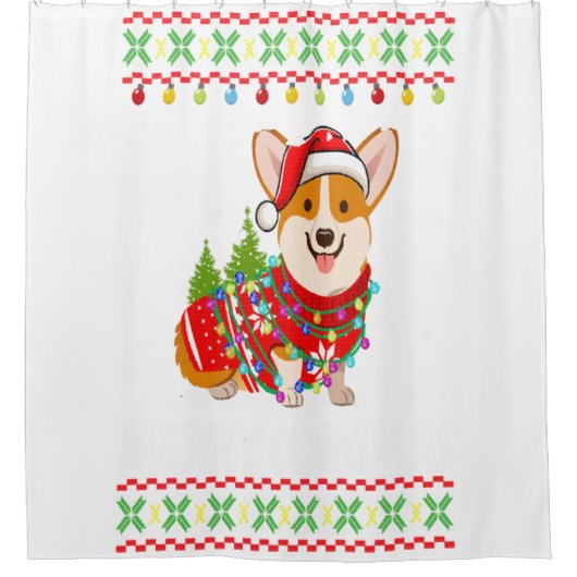 コルギドッグコルクマメリースサンタコルギブスクリスマス シャワーカーテン (正面)