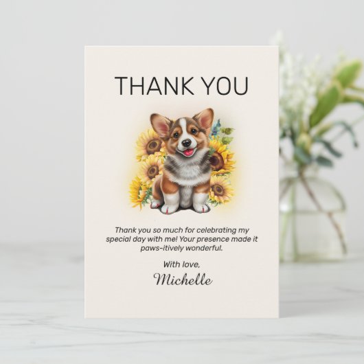 コルギドッグサンフラワーズ誕生日ありがとう サンキューカード (スタンド正面)