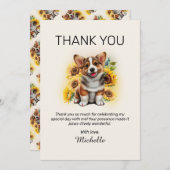 コルギドッグサンフラワーズ誕生日ありがとう サンキューカード (正面/裏面)