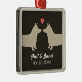 コルギドッグシルエット結婚ラブズカップルカスタム メタルオーナメント (右)