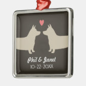 コルギドッグシルエット結婚ラブズカップルカスタム メタルオーナメント (左)